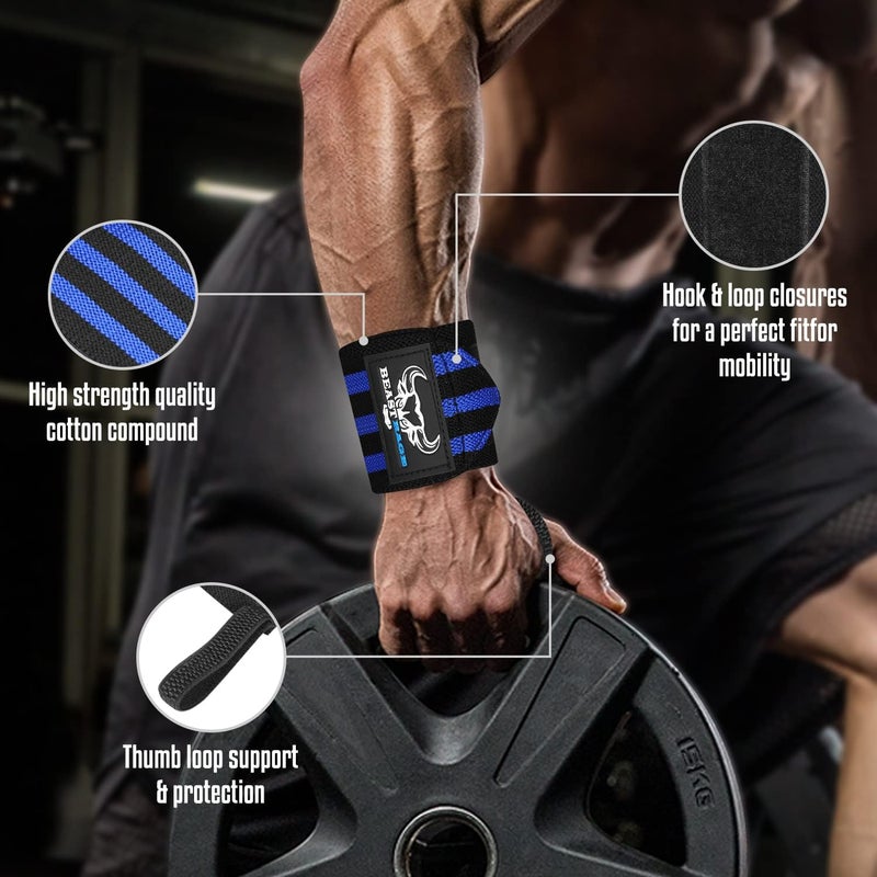 BEAST RAGE Wrist Wraps for Weightlifting - Adjustable Lifting Straps With Thumb Loop for Enhanced Gym Support, Powerlifting, Bodybuilding and Workout - Image 2